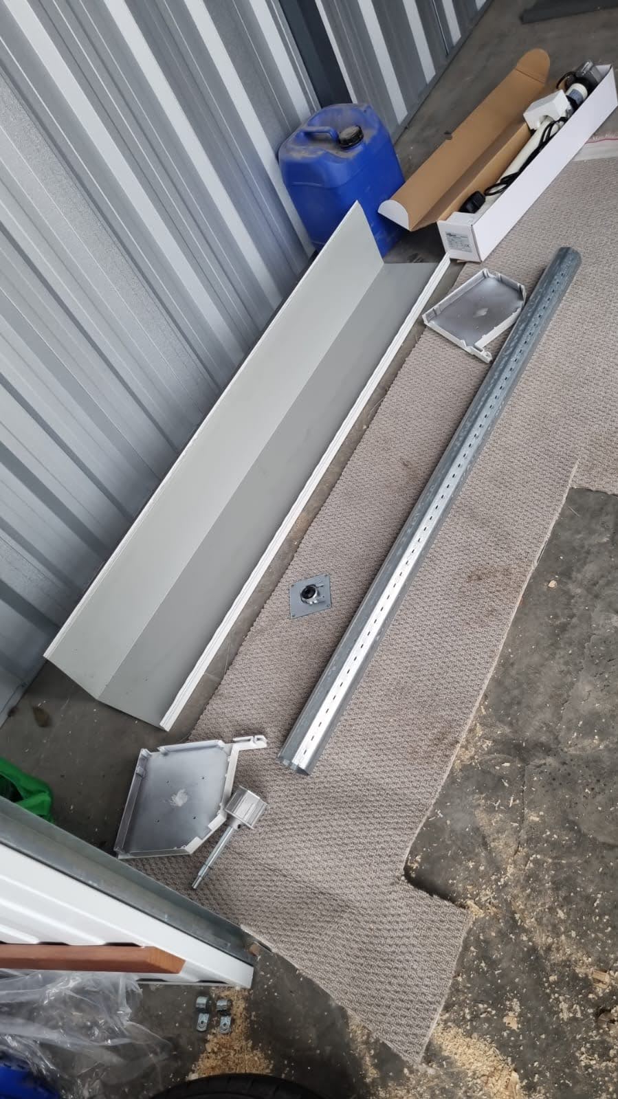 The galvanised platform cage assembled, with test weights loaded